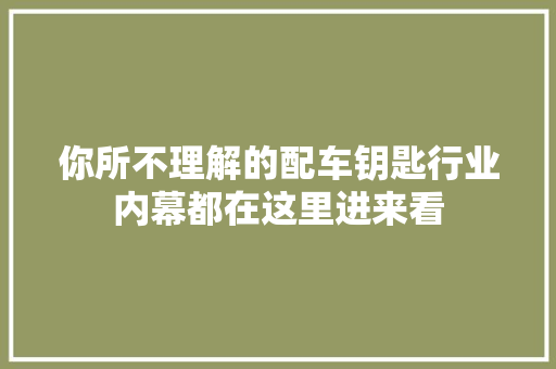 你所不理解的配车钥匙行业内幕都在这里进来看
