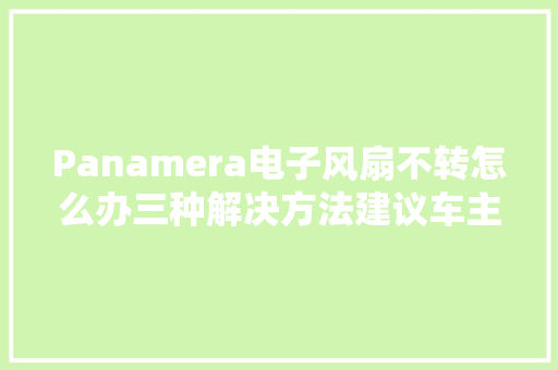 Panamera电子风扇不转怎么办三种解决方法建议车主切记