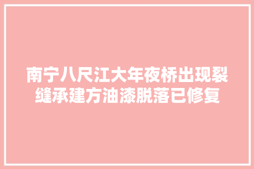 南宁八尺江大年夜桥出现裂缝承建方油漆脱落已修复