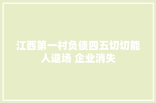 江西第一村负债四五切切能人退场 企业消失