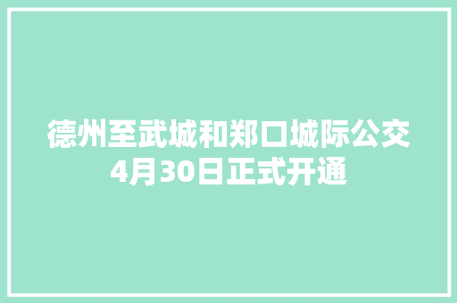 德州至武城和郑口城际公交4月30日正式开通