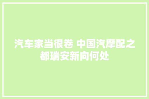 汽车家当很卷 中国汽摩配之都瑞安新向何处