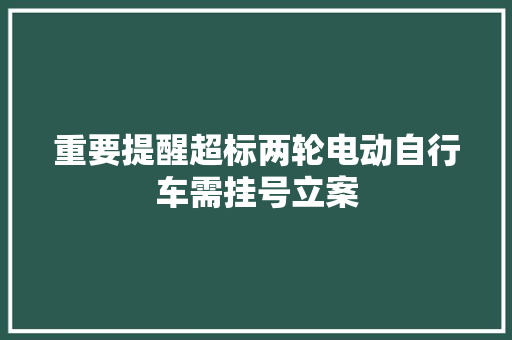 重要提醒超标两轮电动自行车需挂号立案
