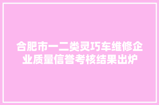 合肥市一二类灵巧车维修企业质量信誉考核结果出炉