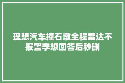 理想汽车撞石墩全程雷达不报警李想回答后秒删