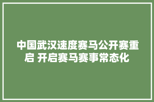 中国武汉速度赛马公开赛重启 开启赛马赛事常态化