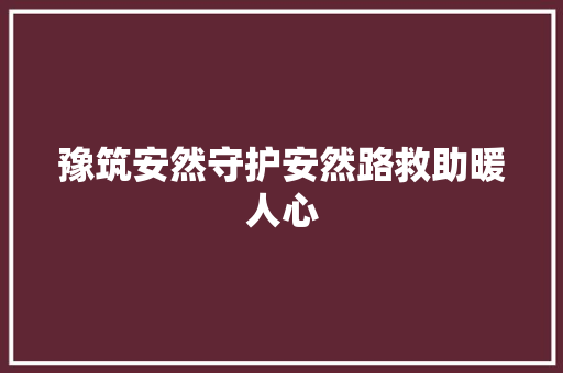 豫筑安然守护安然路救助暖人心