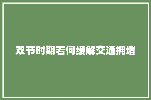 双节时期若何缓解交通拥堵