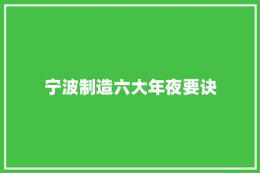 宁波制造六大年夜要诀