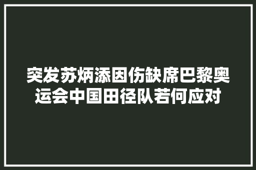 突发苏炳添因伤缺席巴黎奥运会中国田径队若何应对