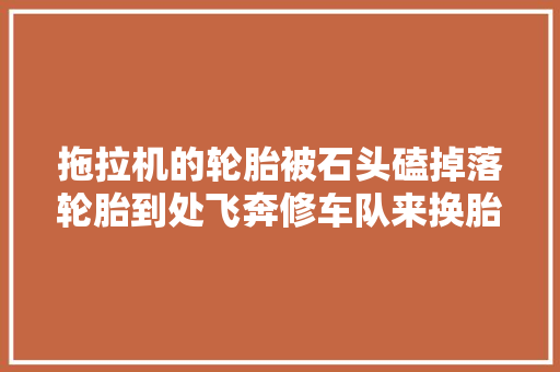 拖拉机的轮胎被石头磕掉落轮胎到处飞奔修车队来换胎。