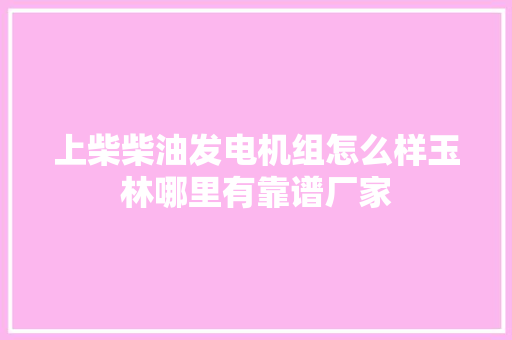 上柴柴油发电机组怎么样玉林哪里有靠谱厂家
