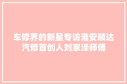 车修界的新星专访淮安顺达汽修首创人刘家泽师傅 汽车知识