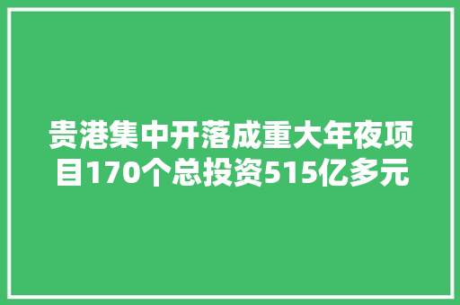 贵港集中开落成重大年夜项目170个总投资515亿多元