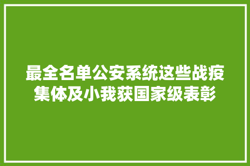最全名单公安系统这些战疫集体及小我获国家级表彰