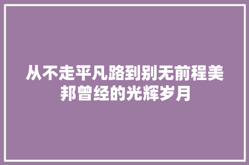 从不走平凡路到别无前程美邦曾经的光辉岁月