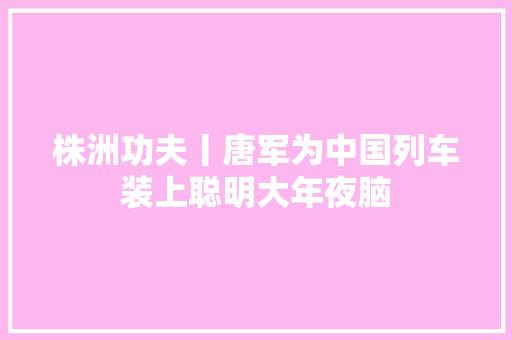 株洲功夫丨唐军为中国列车装上聪明大年夜脑