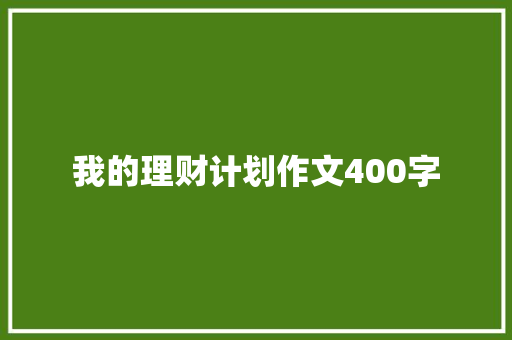我的理财计划作文400字
