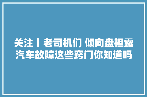 关注丨老司机们 倾向盘袒露汽车故障这些窍门你知道吗