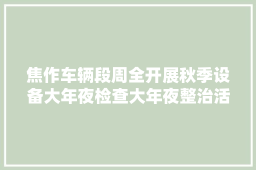 焦作车辆段周全开展秋季设备大年夜检查大年夜整治活动 汽车知识