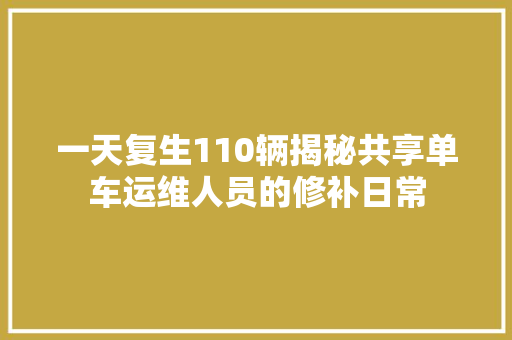 一天复生110辆揭秘共享单车运维人员的修补日常