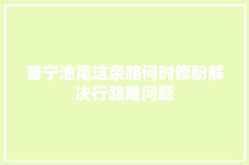 普宁池尾这条路何时修盼解决行路难问题