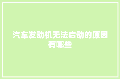 汽车发动机无法启动的原因有哪些
