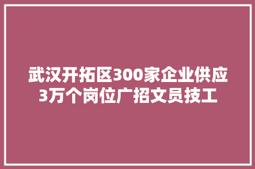 武汉开拓区300家企业供应3万个岗位广招文员技工