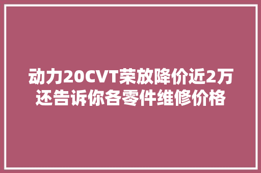 动力20CVT荣放降价近2万还告诉你各零件维修价格