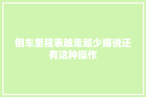 倒车里程表越走越少据说还有这种操作