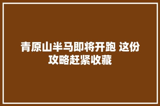 青原山半马即将开跑 这份攻略赶紧收藏