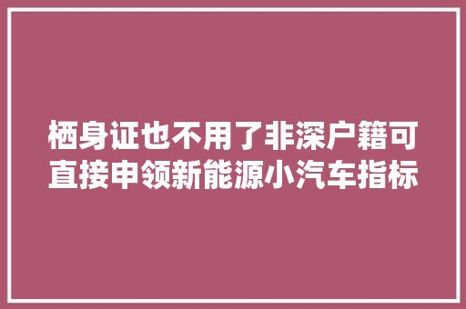 栖身证也不用了非深户籍可直接申领新能源小汽车指标