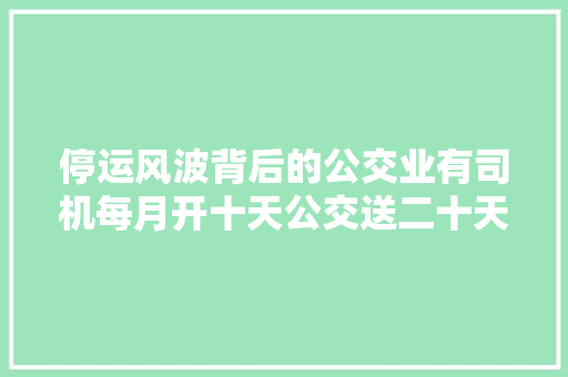 停运风波背后的公交业有司机每月开十天公交送二十天外卖