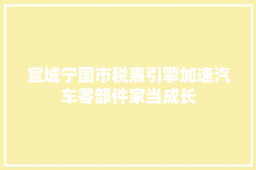 宣城宁国市税惠引擎加速汽车零部件家当成长