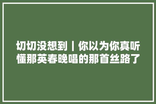 切切没想到｜你以为你真听懂那英春晚唱的那首丝路了吗