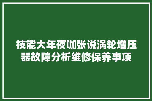 技能大年夜咖张说涡轮增压器故障分析维修保养事项