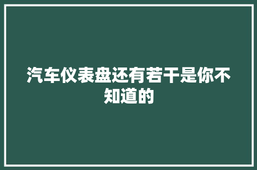 汽车仪表盘还有若干是你不知道的
