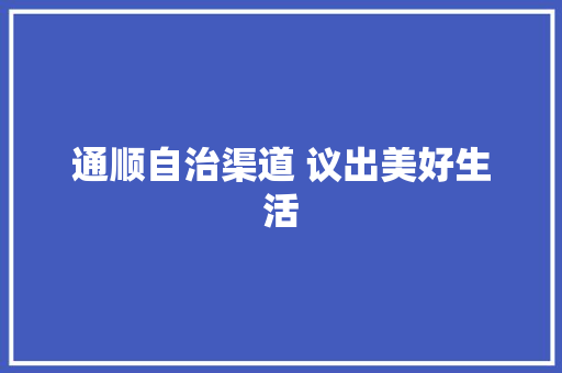 通顺自治渠道 议出美好生活