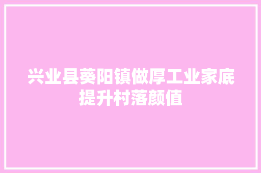 兴业县葵阳镇做厚工业家底提升村落颜值 汽车知识