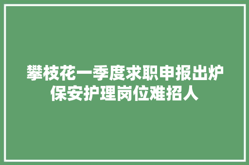 攀枝花一季度求职申报出炉保安护理岗位难招人
