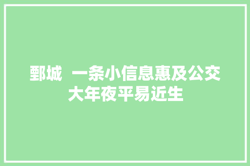 鄄城  一条小信息惠及公交大年夜平易近生