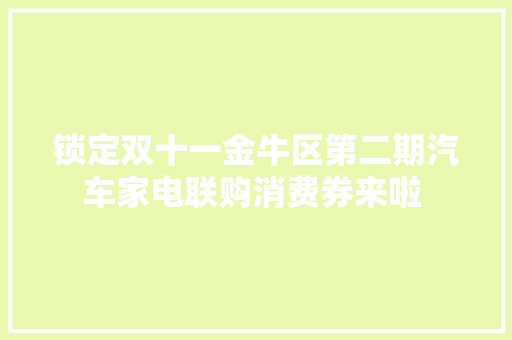 锁定双十一金牛区第二期汽车家电联购消费券来啦 