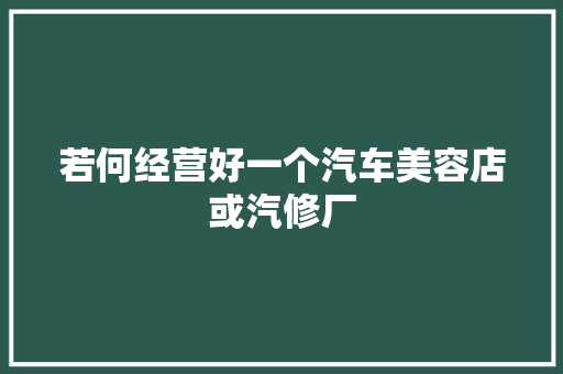 若何经营好一个汽车美容店或汽修厂