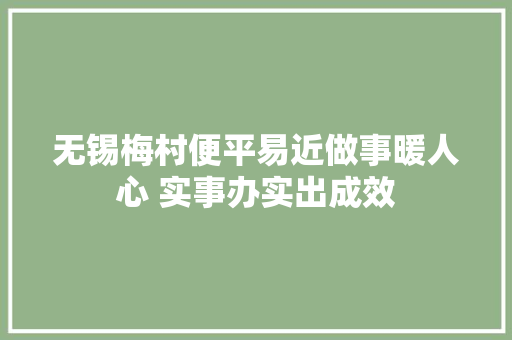 无锡梅村便平易近做事暖人心 实事办实出成效