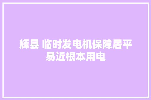 辉县 临时发电机保障居平易近根本用电