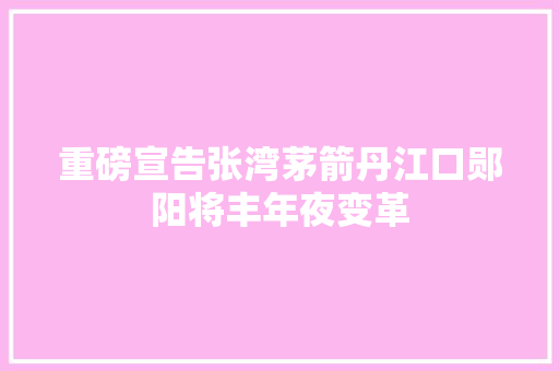 重磅宣告张湾茅箭丹江口郧阳将丰年夜变革