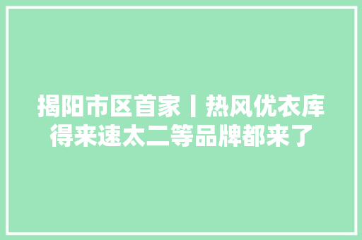 揭阳市区首家丨热风优衣库得来速太二等品牌都来了
