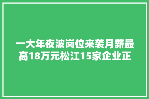 一大年夜波岗位来袭月薪最高18万元松江15家企业正在招人