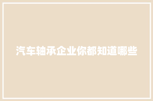 汽车轴承企业你都知道哪些