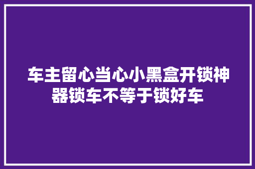 车主留心当心小黑盒开锁神器锁车不等于锁好车